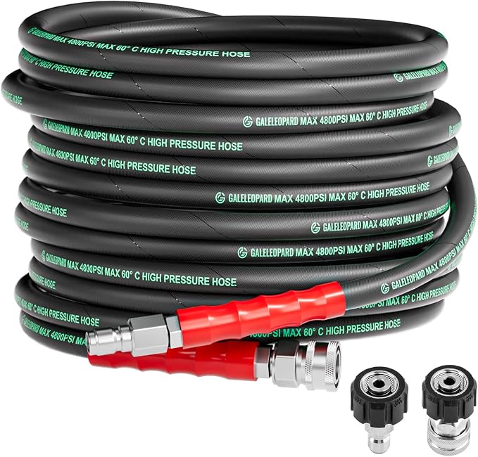 Pressure Washer Hose 50FT 4800PSI with 3/8 Inch Quick Connect, Kink Resistant Industry Grade Steel Wire Braided, Wear Resistant Power Washer Hose with M22 14mm Adapter