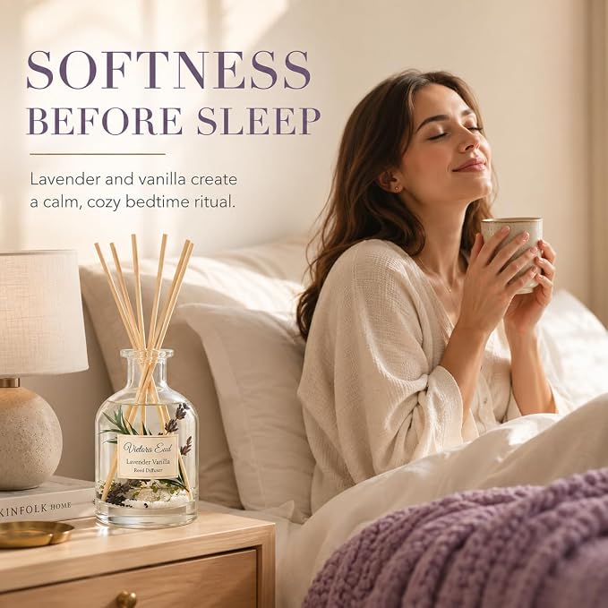 Lavender Vanilla Reed Diffuser, 3.4 Fl Oz | Long-lasting Air Fresheners for Bedroom, Bathroom, Living Room or Office; Gift-ready.