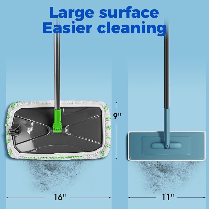 Masthome Microfiber Flat Mop,16" Head with 5 Washable Pads | 360°Rotating Wet Dry Mop, Adjustable Handle,Free Cleaning Scraper,Dust Mop for Hardwood Tile Laminate Floors