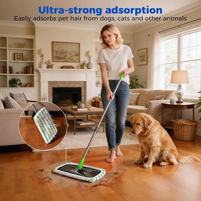 Masthome Microfiber Flat Mop,16" Head with 5 Washable Pads | 360°Rotating Wet Dry Mop, Adjustable Handle,Free Cleaning Scraper,Dust Mop for Hardwood Tile Laminate Floors