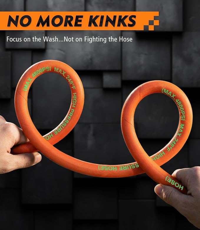 3/8" ID Pressure Washer Hose 100 ft, 4800 PSI Steel-Braided & Durable - Flexible & Kink-Resistant, Power Washer Hose with Swivel Quick Connect & M22-14mm Adapter, Hot/Cold Water Compatible