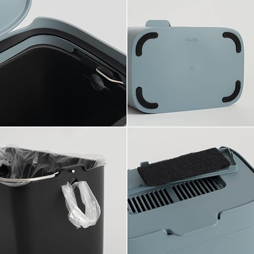 KAZAI. Compost Bin Kitchen 'Elin' | 1.2 GAL / 4.5L Countertop Compost Bin with Lid & Carbon Filter | Odor-Free, Dishwasher Safe, with Inner Bucket | Small Indoor Kitchen Composter | Stone-Blue