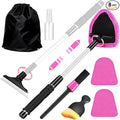 Pink Windshield Cleaner Tool, Car Interior Cleaning Kit with Extendable Handle and 3 Reusable Microfiber Pads, Auto Glass Wiper and Detailing Brush Kit for Car & Home Window