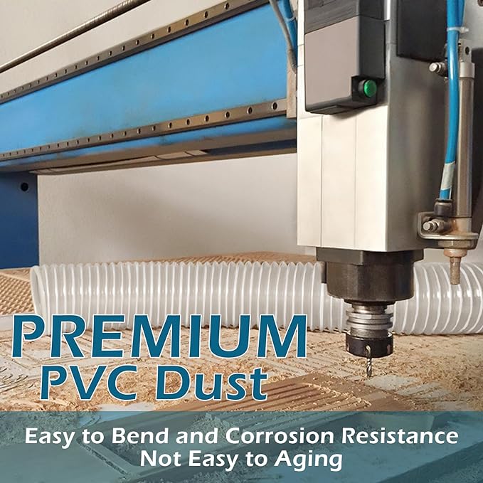 Qucship Heavy PVC Dust Hose, 2-1/2" x 10', Flexible PVC Fume Hose with Carbon Steel Wire Coil for Collection Systems