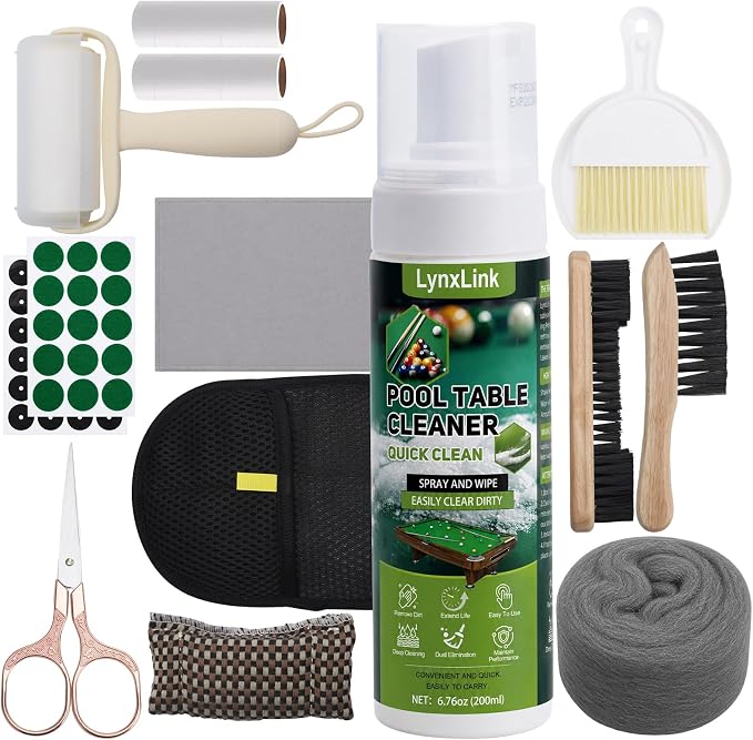 Pool Table Cleaner Kit - Anti-Residue Foam Billiard Table Cleaning Spray with Large Brushes, Cleaning Cloth, Billiard Table Maintenance Accessory Set - Suitable for Billiard Players for Home & Club