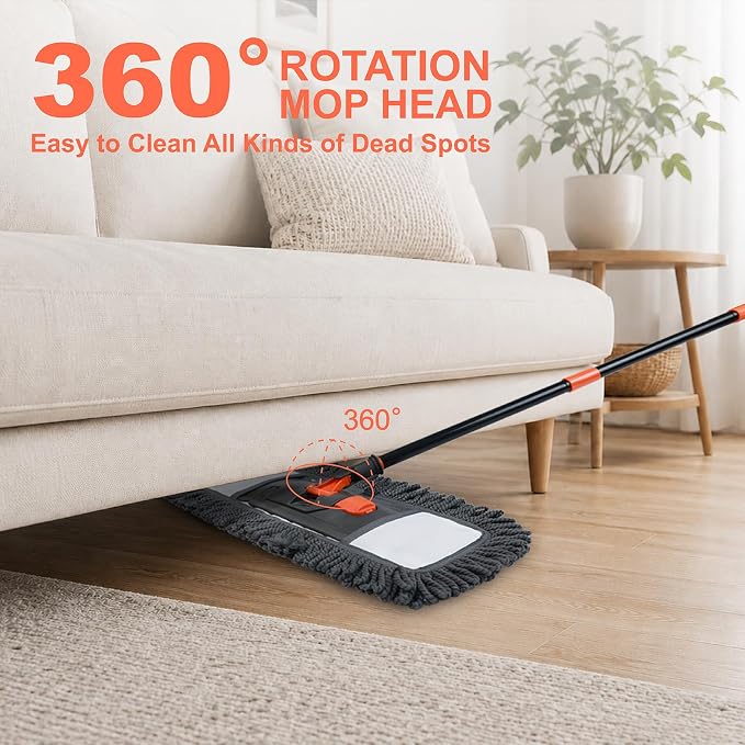 18" Dust Mop Floor Cleaning System, Flat Mop with Stainless Steel Handle, 3 Different Washable Pads Wet and Dust Mopping for Hardwood, Vinyl, Laminate, Tile Cleaning