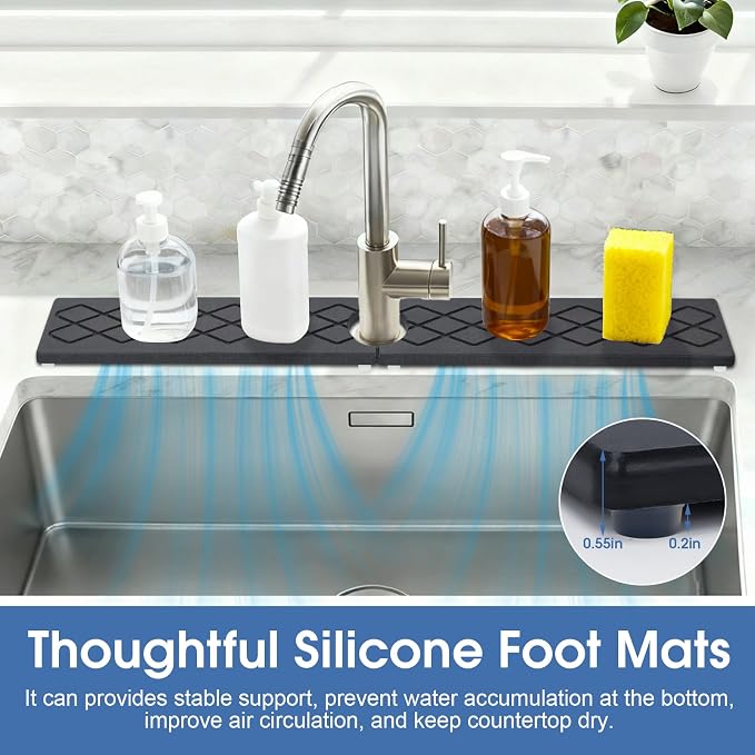 Diatomite Sink Splash Guard, Faucet Mat for Kitchen Sink 30" x 4", Super Absorbent Quick Drying Stone Mat, Faucet Splash Guard for Bathroom Counter, Matte black