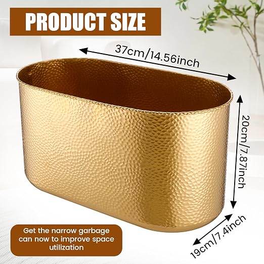 Gold Metal Oval Trash Can Wastebasket for Bathroom, Decorative Garbage Can Trash Bin for Kitchen Bedroom Home Office, Stainless Steel(14.6 x 7.9 x 7.6 Inches)
