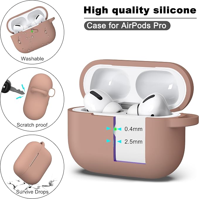 R-fun for AirPods Pro 2 Case, Soft Silicone Protective Cover with Keychain and Cleaning Pen, Compatible with AirPods Pro 2nd/1st Generation, Supports Wireless Charging, Milk Tea