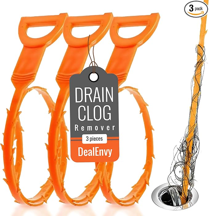 3 Pack Drain Clog Remover Tool, 19.7 Inch Plastic Drain Snake, Shower Snake Hair Removal Tool, Sink Snake Drain Clog Remover, Bathtub Drain Hair Remover, Plumber Snake, Drain Cleaner