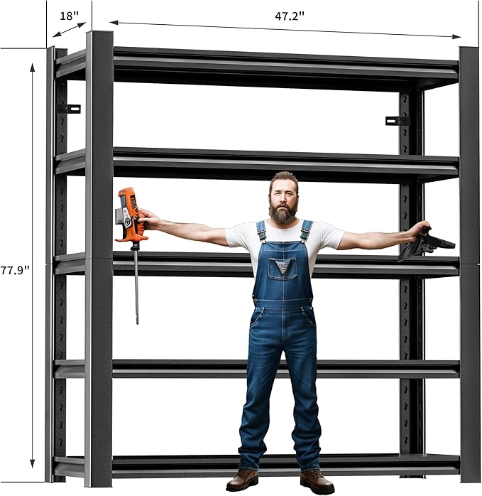 78" H 47.2" Wide Garage Shelving, Thickened Heavy Duty Metal Adjustable Shelves, Industrial Storage Rack