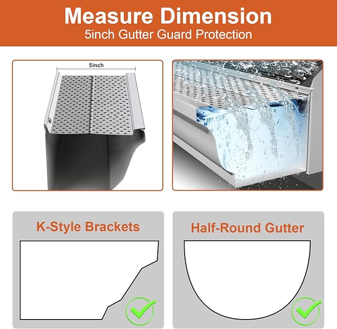 5 inch Gutter Guard, 39 Pack,156ft, Aluminum Mesh Leaf Guards, DIY Leaf Filter Gutter Protection Cover, Raptor Gutter Guard Cleaning Tools for Downspout, Roof, with Screws