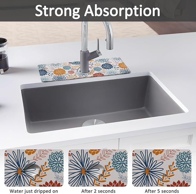 15" X 5.5" Kitchen Sink Splash Guard Faucet Mat Mandala Super Absorbent Fast Drying Faucet Guard & Draining Mat Sink Splash Guard Behind Faucet for Kitchen, Bathroom