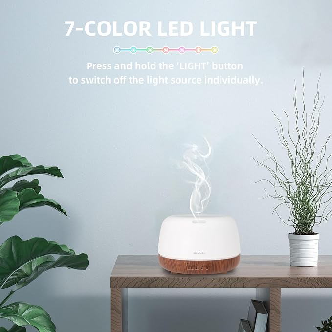 SEEDSEEL 300ML Essential Oil Diffuser, Mini Aromatherapy Diffuser with Remote Control, 7 Color Changing LED Light, 4 Timer for Bedroom, Room, Office