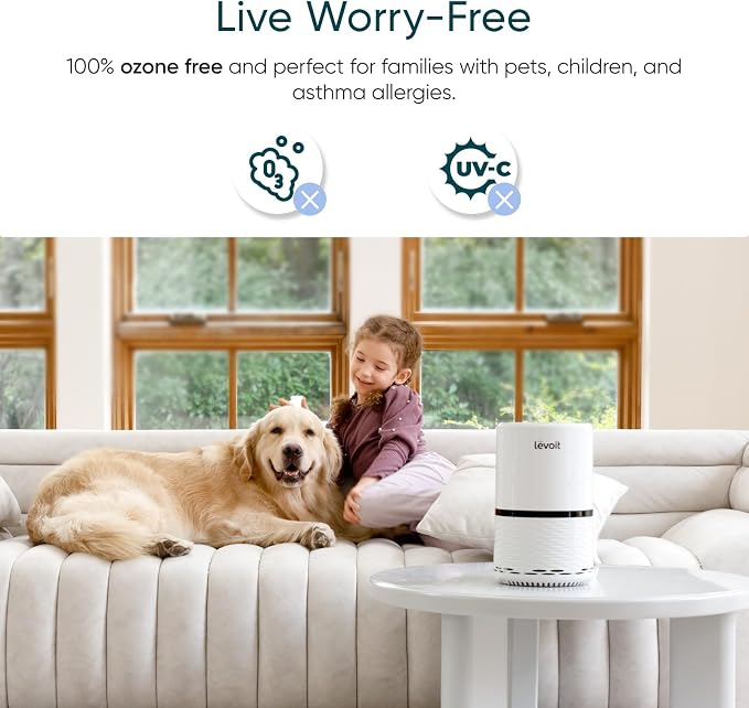 Levoit Air Purifier for Home Pets Bedroom, Air Purifiers Quiet Operation | High-Efficiency Filter for Smoke, Dust, Pollen, Odors in Office Nursery, Optional Night Light, AHAM VERIFIDE, LV-H132, White
