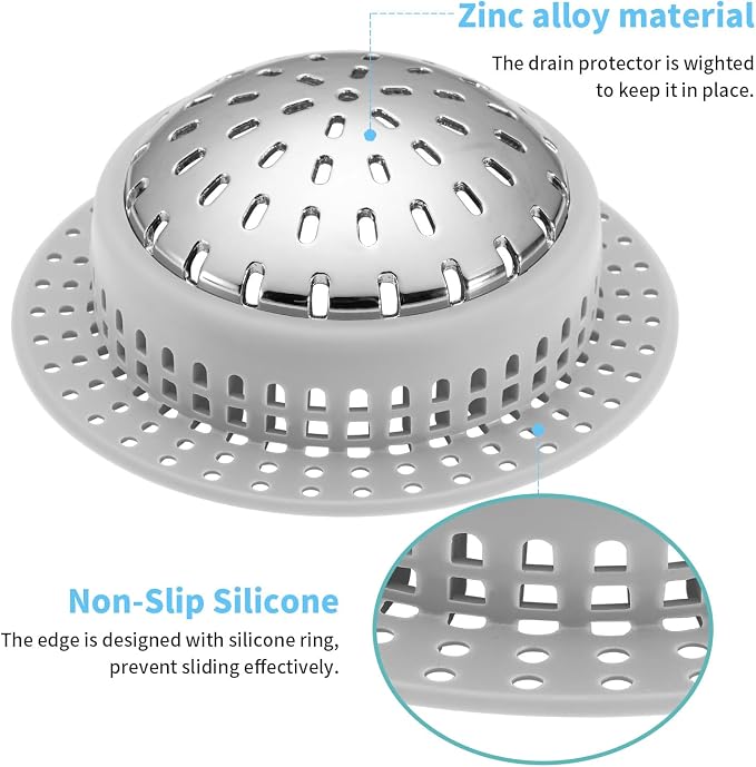 Aluvor Bathtub Drain Hair Catcher Shower Drain Cover Sink Drain Protector | Bathroom Sink & Bathtub Drain Strainer for Pop-Up & Regular Drains, grey
