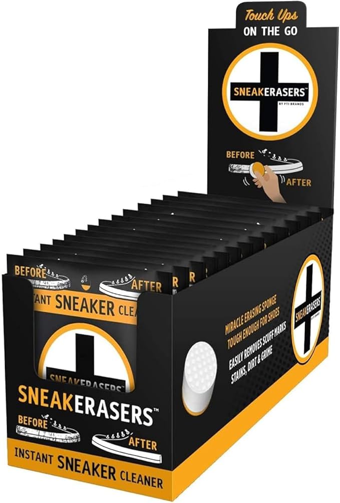 SneakERASERS Instant Shoe Cleaner Pre-Moistened Sponge, 3 Pack | Effective for White Sneakers, Tennis Shoes, Portable Shoe Cleaning Kit, Instant Sneaker Cleaner