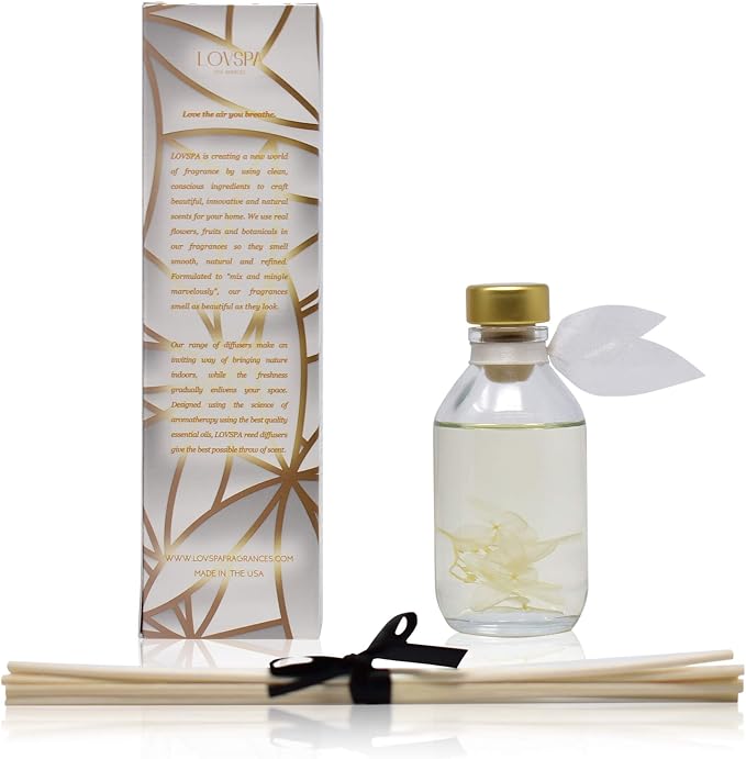 Reed Diffuser Set - Amber Romance Scented Diffuser with Sticks | Home Fragrance Reed Diffuser for Bedroom, Bathroom Shelf Décor, with Real Florals in the Bottle - Made in the USA