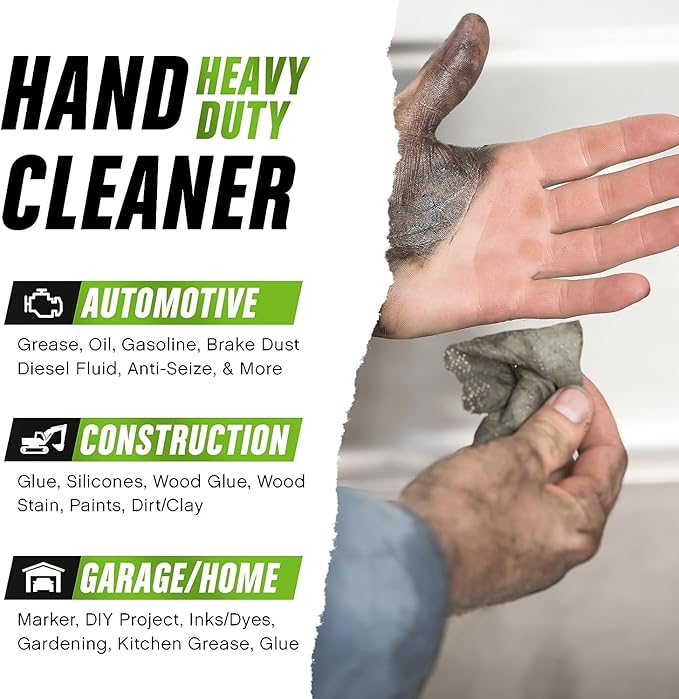 Grip Clean Heavy Duty Hand & Tool Cleaning Wipes – Waterless Hand Cleaner for Mechanics, Garage & Shop Use – Dual-Sided Grease, Oil & Paint Remover Wipes with Citrus Scent - 30ct (6 Pack)