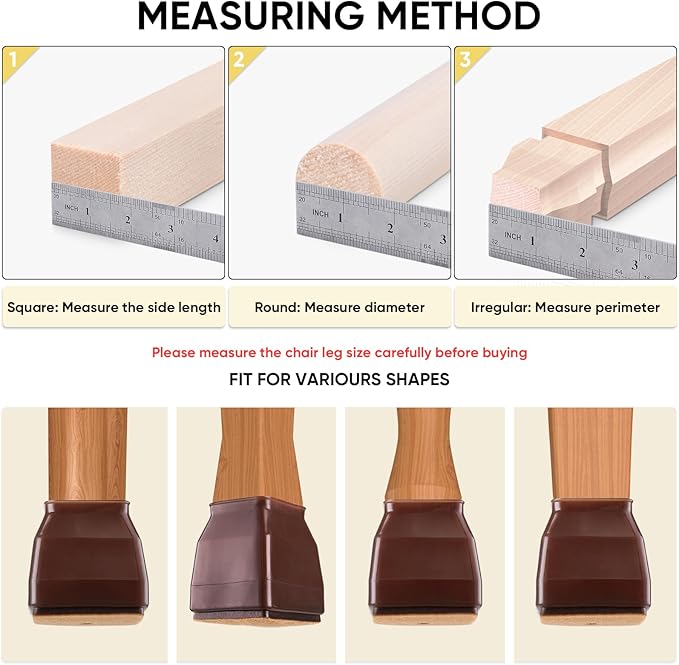 BALEINE 24 Pack Silicone Chair Leg Floor Protectors, Stool Leg Protectors Cap, Non-Slip Chair Leg Caps for Hardwood Floors (Brown & Small (Square), 24 Pack)