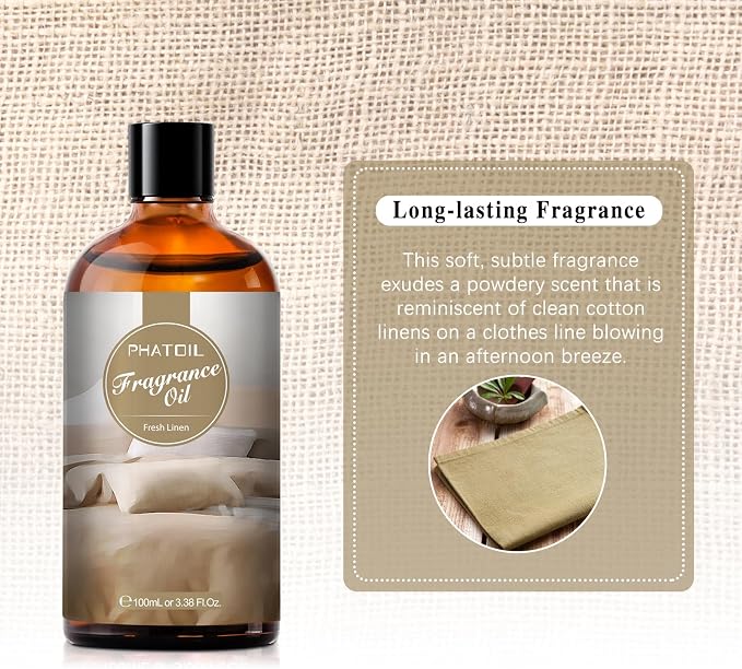 PHATOIL Fresh Linen Fragrance Oil for Diffuser Aromatherapy 3.38FL.OZ | Long Lasting Scented Oils For Humidifier, Air Freshener, DIY Soap Candle, Scent Project Making, Aroma Oil for Home Freshening