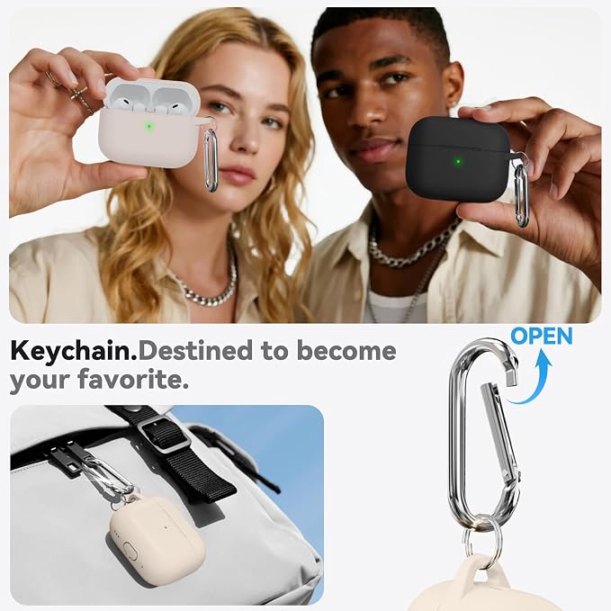 Ljusmicker for AirPods Pro 3 Case 2025 with Cleaner Kit,Stone | Soft Silicone Protective Cover for Apple AirPod Pro 3rd Generation Case with Keychain for Women Men,Shockproof