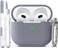 R-fun Compatible with AirPods 3 Case Cover, Silicone Protective Accessories Skin with Keychain Compatible with Apple AirPod 3rd Generation 2021 for Women Men Girls Boys,Front LED Visible,Dark Grey