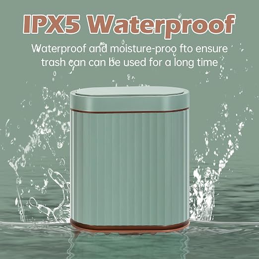 ELPHECO Bathroom Trash Can with Automatic Lid, 2 Gallon Sensor Trash Bin, Smart Garbage Can, IPX5 Waterproof Slim Trash Bin, Motion Sensor Wastebasket for Office, Kitchen, Sage Green Gold