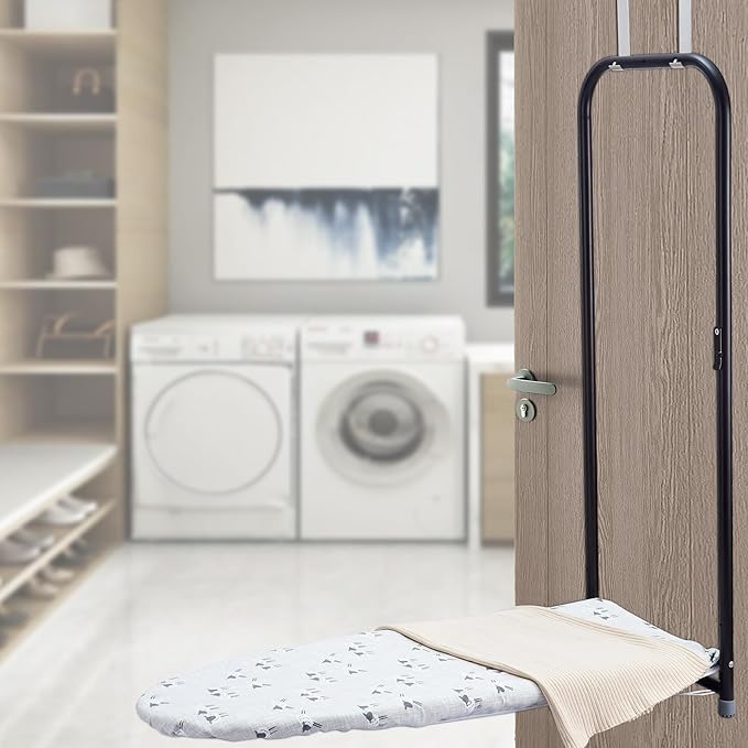 Over The Door Ironing Board Cover 13 x 37 inch, Small Iron Board Cover w 3 Layers Heat Reflective Thick Padding with Hook and Loop Fasteners (Gray Sheep)