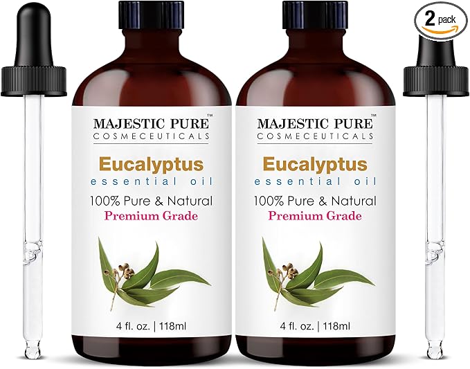 Majestic Pure Eucalyptus Essential Oil for Diffuser - 4 Fl Oz (Pack of 2) | 100% Natural Essentials Oils for home fragrance, diffuser use, massage, DIY candles, DIY soaps, Aromatherapy