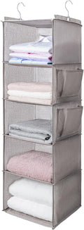 BOOMIBOO Hanging Closet Organize and Shelves,5-Hanging Shelf（Light Grey） | with 2 Side Pockets，Storage Foldable