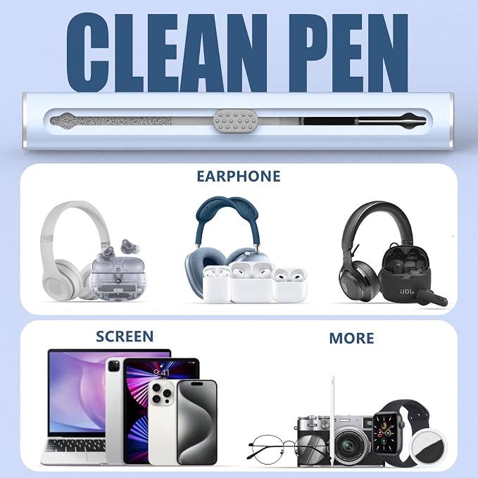 Inesore Multi Cleaning Kit for AirPods & All Bluetooth Earbuds (Blue) | 3-in-1 Design with Brush,Sponge & Metal Tip, Airpod Cleaning, Phone Cleaner, Earbud Cleaning, Electronic Device Cleaning Tool