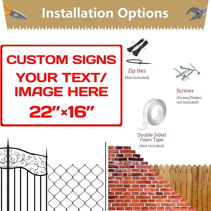 Custom Sign, Custom Sign for Business, Indoor/Outdoor use. 16 * 22 Inches,Multiple Sizes,Aluminum Personalized Signs, Rust Free .04 Aluminum, Fade Resistant,