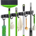 ZONGOOL 4 Racks and 5 Hooks Broom Holder Wall Mount Mop Hanger Wall Mount Metal Organization Tool Organizer Wall Hanging for Home Kitchen Garden Laundry Garage (Black)