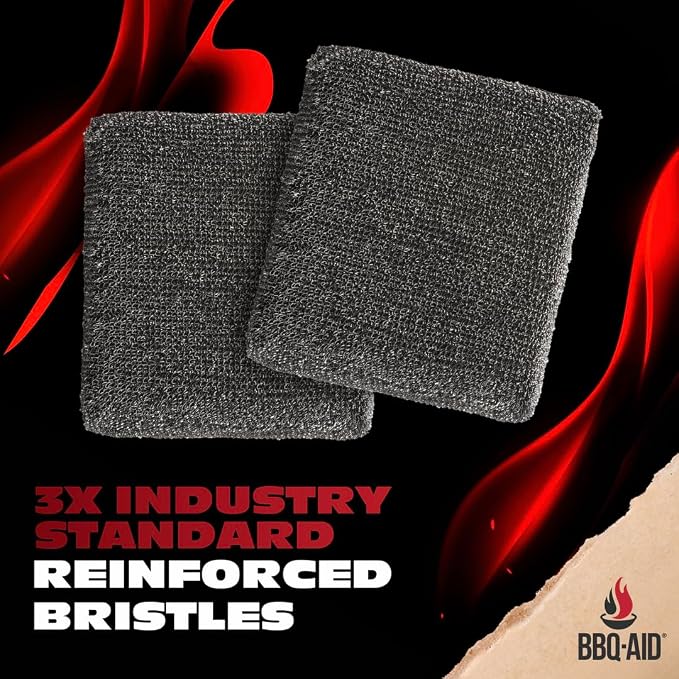 Bristle-Free Grill Brush Replacement Heads, 2-Pack Outdoor BBQ Cleaner | Fits BBQ-AID Brush Handles Only. Stainless Steel Poly Mesh No-Scratch Pads for Safe Cleaning on All Grill Grate Types.