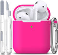 for AirPods 1/2 Case, Soft Silicone Protective Cover with Keychain and Cleaning Pen, Compatible with AirPods 2nd/1st Generation (2016/2019), Full Drop Protection Cover, Rose Pink
