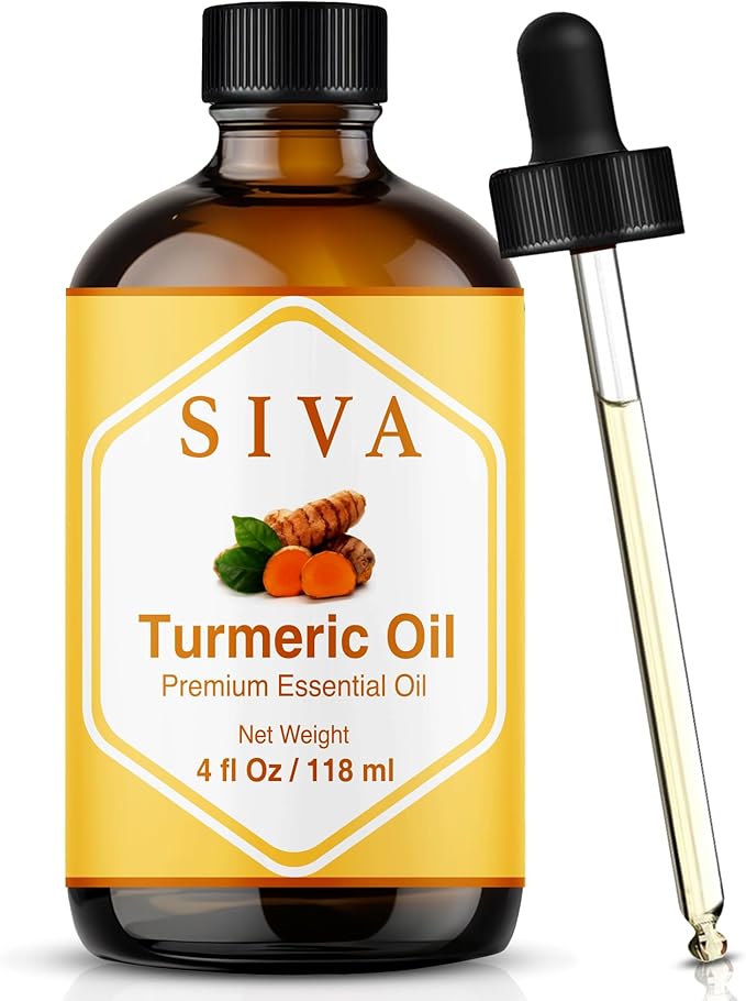 Siva Turmeric Essential Oil, Glass Bottle with Dropper, 4 Fl Oz (118 ml) | Turmeric Oil for Skin Care, Face Care, Hair Care, Body Massage, Diffuser, Soap Making, Candle Making, Blending & DIY Projects