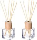 Roshtia 2 Set Reed Diffuser Bottles 50ml Glass Wooden Caps Rattan Sticks | Empty Refillable DIY Oils, Mini Square Jars Bulk, Ideal Home Office Aromatherapy Gifts, 1.7 Oz Fragrance Container