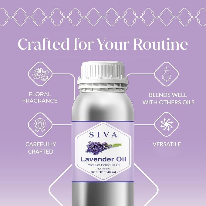 Siva Lavender Essential Oil, Huge Bottle, Large Size, 32 Fl Oz (946 ml) | Lavender Oil for Diffuser, Humidifier, Linen Spray, Skin Care, Hair Care, Body Massage, Soap, Candle, Bath Salt & DIY Blends