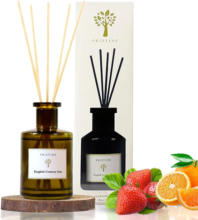 PRISTINE English Country Inn Reed Diffuser for Home | Fresh Blend of Strawberry, Vanilla, Musk Reed Diffuser Set, Oil & Reed Diffuser Sticks | Home & Office Decor | Fragrance