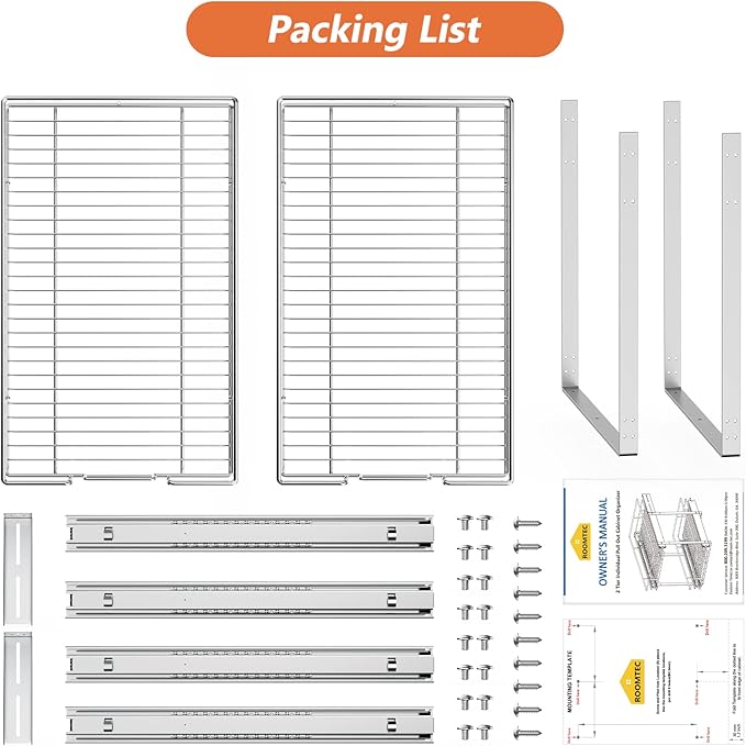 ROOMTEC Individual Pull Out Cabinet Organizer (20" W x 21" D), 2 Tier Spice Rack Organizer for Cabinet, Slide Out Drawer Pantry Shelf Organization and Storage for Kitchen Bathroom