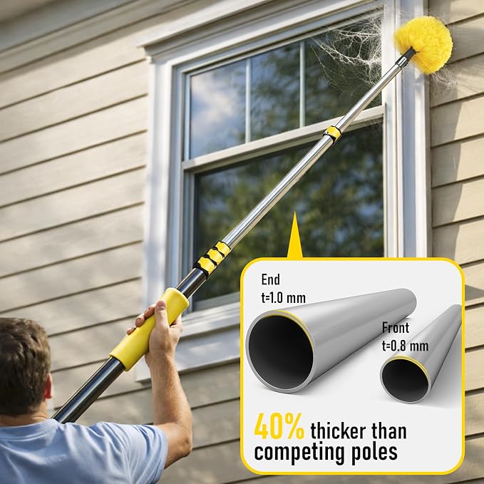 25 Foot High Ceiling Duster Kits with 4.5-18ft Heavy Duty Extension Pole | High Reach Duster for Cleaning, Microfiber Feather Duster, Cobweb Duster, Ceiling Fan Duster, Window Squeegee & Cleaner