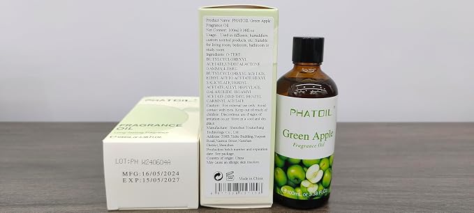 PHATOIL Green Apple Fragrance Oil for Diffuser Aromatherapy 3.38FL.OZ | Long Lasting Scented Oils For Humidifier, Air Freshener, DIY Soap Candle, Scent Project Making, Aroma Oil for Home Freshening