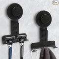 Suction Cup Razor Holder for Shower Wall 2 Pack,Heavy-Duty 15lbs Suction Hooks for Razor,Towel,Phone,Loofah, Removable Damage-Free Metal Shower Hook,Shaver Holder(Black)