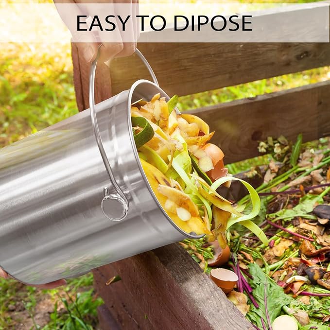 ENLOY Compost Bucket for Kitchen Countertop, 1.3 Gallon Stainless Steel Compost Bin Indoor with Lid, Odorless Food Waste Bucket with Charcoal Filter, Compost Pail for Kitchen with Carrying Handle