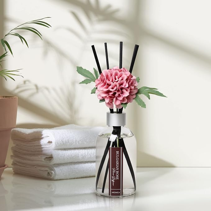 Flower Air Fresheners For Home, Sweet Rose Scent Room Non Plug In, Desk Reed Diffuser, Pink Air Freshener For Bathroom