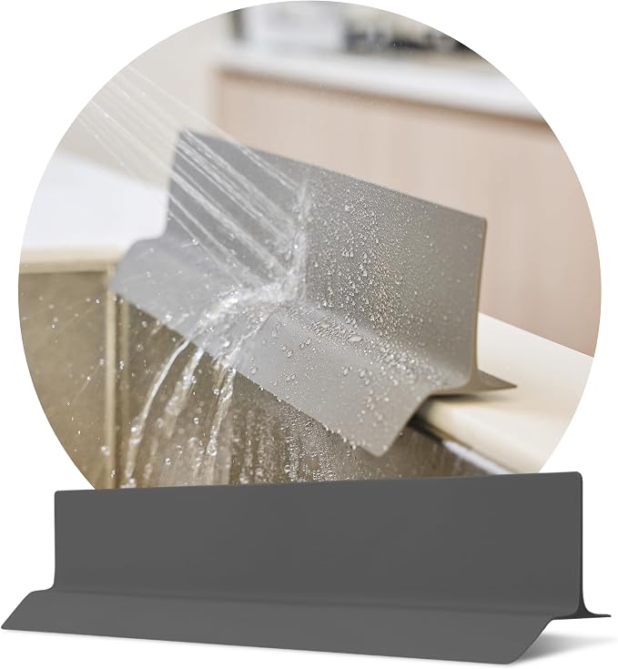 DEARCUS Kitchen Sink Splash Guard 19.7 Inch – Soft Silicone Water Shield for Apartment, Small Kitchen & Bathroom Sinks, Keeps Clothes Dry During Dishwashing, Strong Suction Non-Slip (Deep Gray)