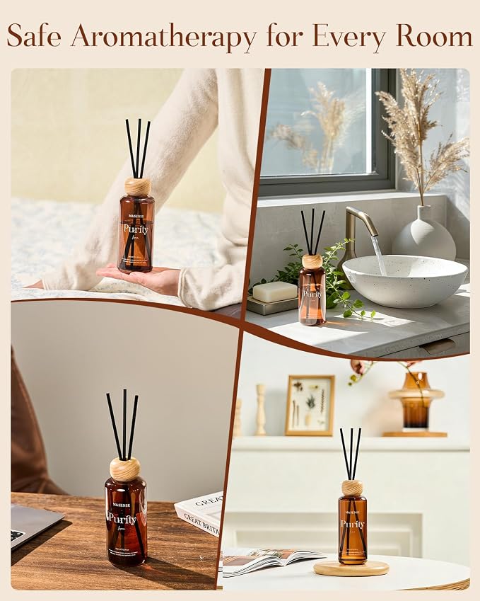 M&SENSE Reed Diffuser, Sandalwood Vanilla, 6.3 oz Natural Essential Oil | Non-Toxic Organic, Long-Lasting Fragrance, Ideal for Meditation Room, Bedroom, Gifts for Women