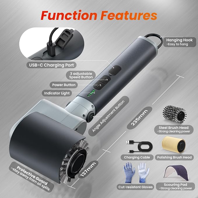 Electric Grill Brush for Outdoor Grill,150Mins Runtime BBQ Grill Cleaner with 3 Heads,3-Speed Control&Angle Adjust,Safe for Cast Iron/Stainless-Steel Grates,Ideal BBQ Gifts for Men/Dad