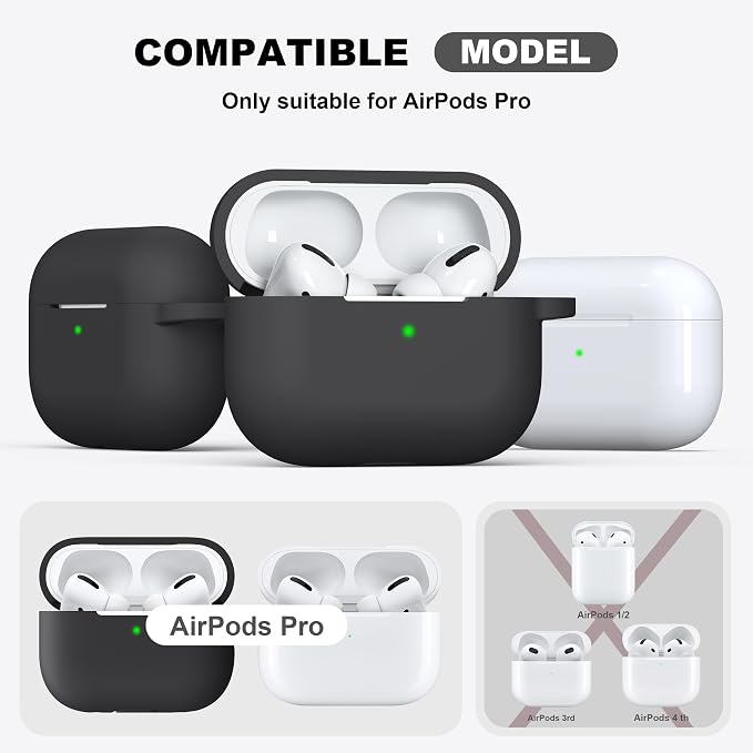 R-fun for AirPods Pro 2 Case, Soft Silicone Protective Cover with Cleaning Kit & Keychain, Support Wireless Charging, Compatible with Apple AirPods Pro 2nd/1st 1st Generation, Black